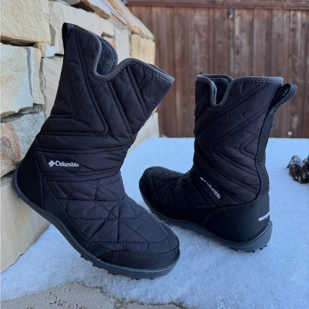 Columbia Minx Black Quilted Snow Rain Winter Boots Omni Heat water proof Sz-1. U